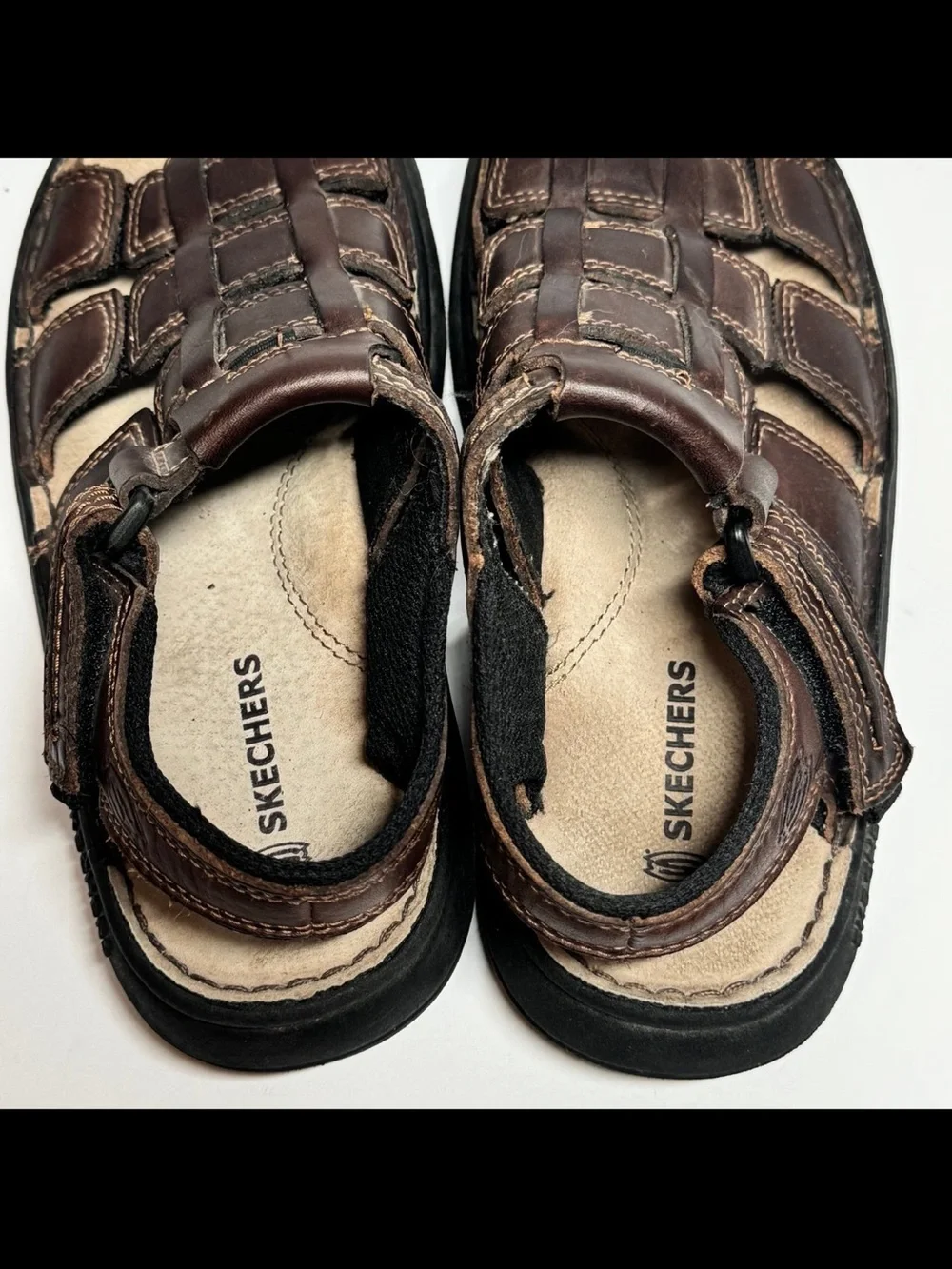 Vintage Skechers Kids Sz 5 Dark Brown Leather Fisherman-Style Sandals 90s